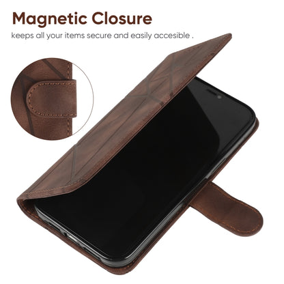 For OnePlus 11 Skin Feel Geometric Lines Leather Phone Case(Brown) - OnePlus Cases by buy2fix | Online Shopping UK | buy2fix