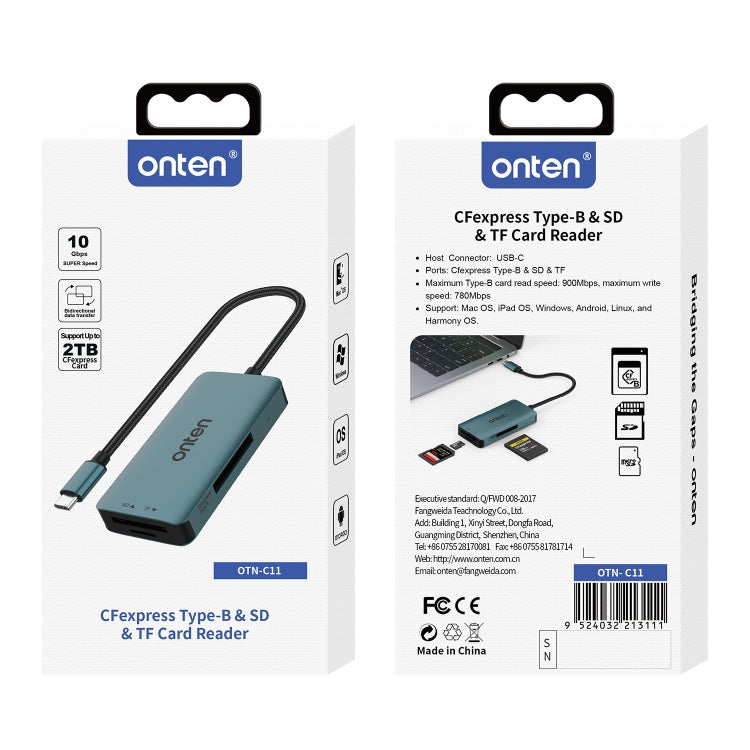 Onten C11 3 in 1 USB-C / Type-C to CFepress Type-B & SD & TF Card Reader(Pine Green) - Card Reader by Onten | Online Shopping UK | buy2fix