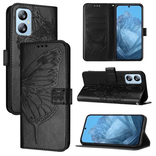For Blackview A52 Embossed Butterfly Leather Phone Case(Black) - More Brand by buy2fix | Online Shopping UK | buy2fix