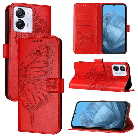 For Blackview Color 8 Embossed Butterfly Leather Phone Case(Red) - More Brand by buy2fix | Online Shopping UK | buy2fix