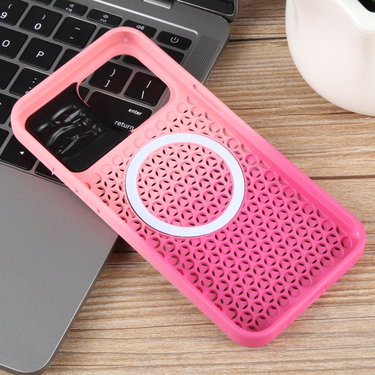 For iPhone 14 Pro Max Gradient Color Honeycomb Aromatherapy MagSafe Phone Case(Pink+Rose Red) - iPhone 14 Pro Max Cases by buy2fix | Online Shopping UK | buy2fix