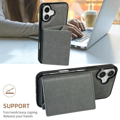 For iPhone 16 Solid Color Metal Buckle Card Slots Bag Phone Case(Grey) - iPhone 16 Cases by buy2fix | Online Shopping UK | buy2fix