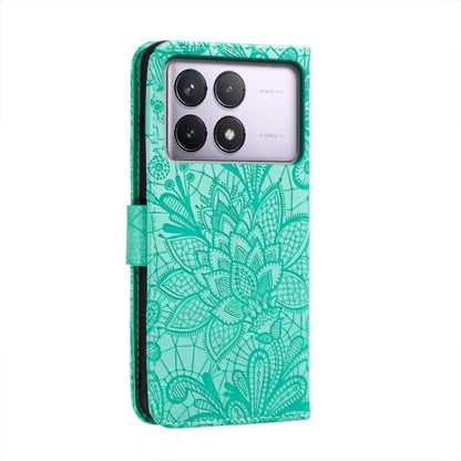 For Xiaomi Redmi K70 Lace Flower Embossing Flip Leather Phone Case(Green) - K70 Cases by buy2fix | Online Shopping UK | buy2fix