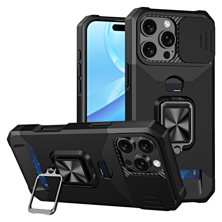 For iPhone 16 Pro Camera Shield Card Slot PC+TPU Phone Case(Black) - iPhone 16 Pro Cases by buy2fix | Online Shopping UK | buy2fix