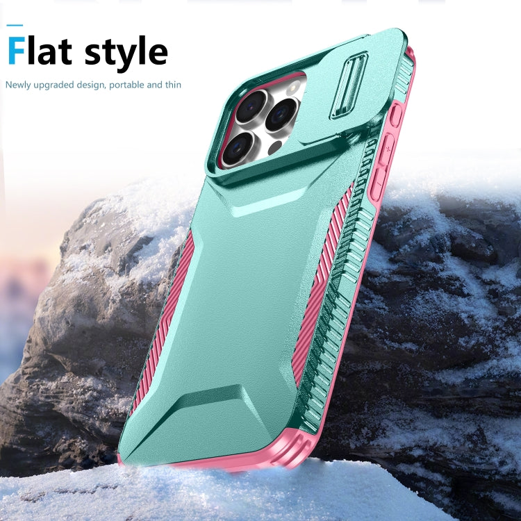 For iPhone 16 Pro Max Sliding Camshield Phone Case(Grey Green + Pink) - iPhone 16 Pro Max Cases by buy2fix | Online Shopping UK | buy2fix