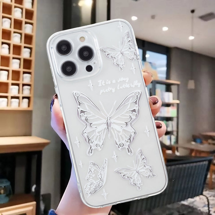 For iPhone 16 Pro Max Colored Drawing Pattern Transparent TPU Phone Case(Butterflies) - iPhone 16 Pro Max Cases by buy2fix | Online Shopping UK | buy2fix