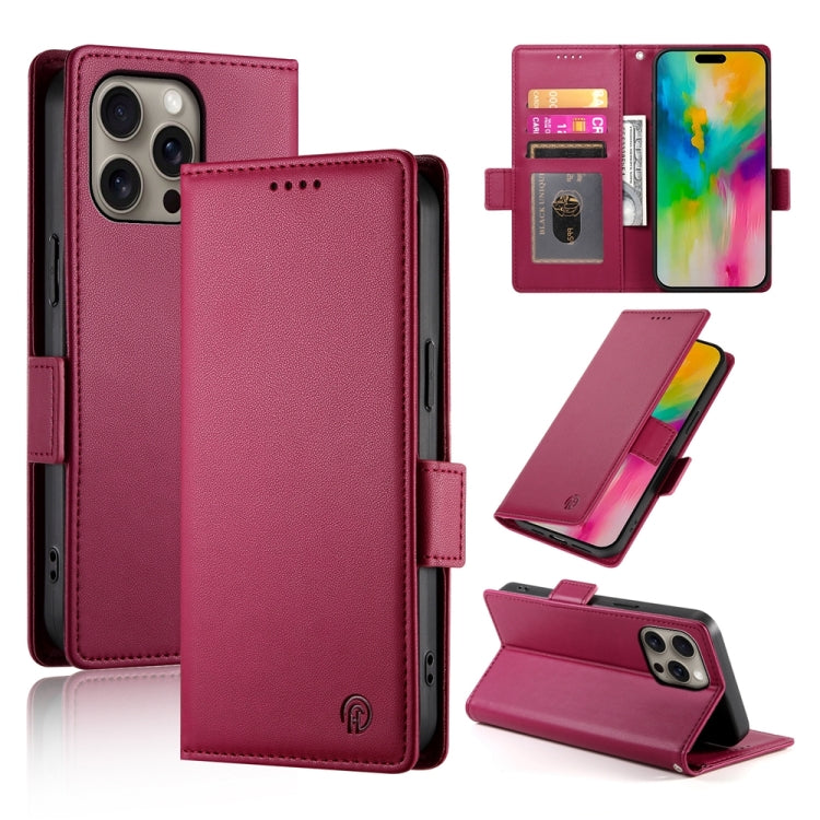 For iPhone 16 Pro Max Side Buckle Magnetic Frosted Leather Phone Case(Wine Red) - iPhone 16 Pro Max Cases by buy2fix | Online Shopping UK | buy2fix