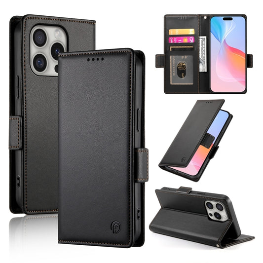 For iPhone 16 Pro Side Buckle Magnetic Frosted Leather Phone Case(Black) - iPhone 16 Pro Cases by buy2fix | Online Shopping UK | buy2fix