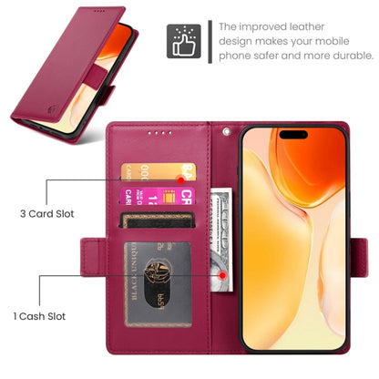 For iPhone 16 Plus Side Buckle Magnetic Frosted Leather Phone Case(Wine Red) - iPhone 16 Plus Cases by buy2fix | Online Shopping UK | buy2fix