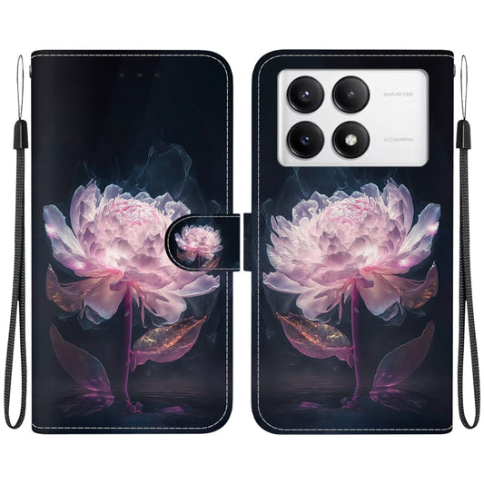 For Xiaomi Redmi K70 Pro / K70 Crystal Texture Colored Drawing Leather Phone Case(Purple Peony) - K70 Cases by buy2fix | Online Shopping UK | buy2fix