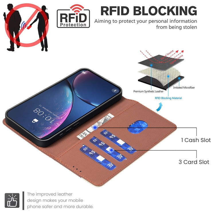 For Xiaomi Redmi K70 / K70 Pro Color Matching RFID Anti-theft Leather Phone Case(Brown) - Xiaomi Cases by buy2fix | Online Shopping UK | buy2fix