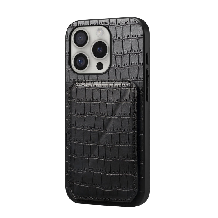 For iPhone 16 Pro Max Imitation Crocodile Leather Back Phone Case with Holder(Black) - iPhone 16 Pro Max Cases by buy2fix | Online Shopping UK | buy2fix