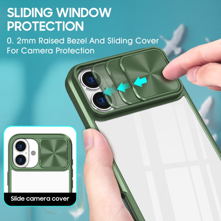 For iPhone 16 Sliding Camshield Acrylic Hybrid TPU Phone Case(Olive Green) - iPhone 16 Cases by buy2fix | Online Shopping UK | buy2fix