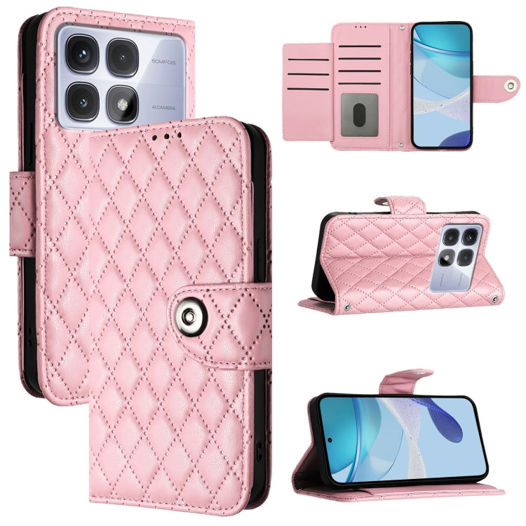 For Redmi K70 Ultra 5G Global Rhombic Texture Flip Leather Phone Case with Lanyard(Pink) - Xiaomi Cases by buy2fix | Online Shopping UK | buy2fix