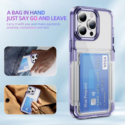 For iPhone 16 Pro Max Card Holder Acrylic Hybrid TPU Phone Case(Transparent Purple) - iPhone 16 Pro Max Cases by buy2fix | Online Shopping UK | buy2fix