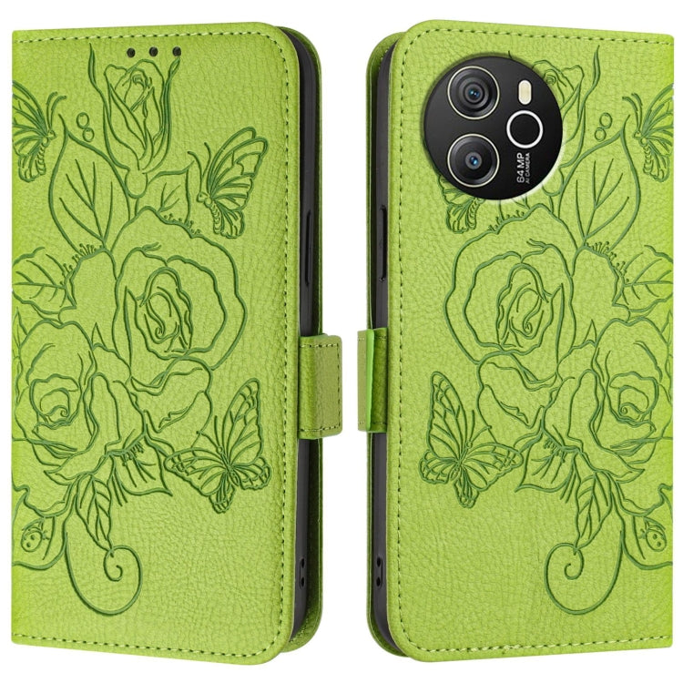 For Blackview Shark 8 Embossed Rose RFID Anti-theft Leather Phone Case(Green) - More Brand by buy2fix | Online Shopping UK | buy2fix