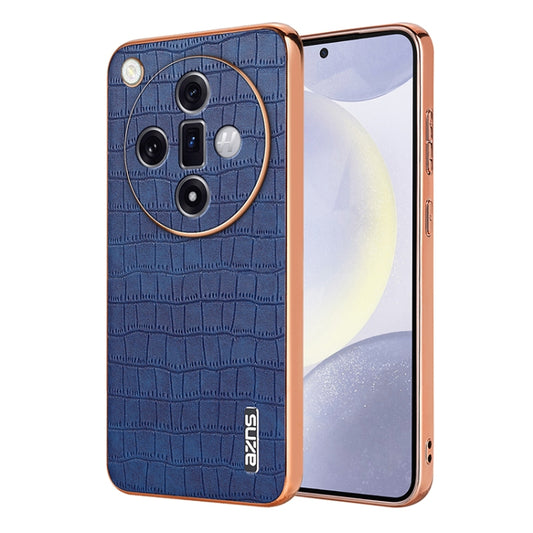 For OPPO Find X7 AZNS Electroplated Frame Crocodile Texture Full Coverage Phone Case(Blue) - OPPO Cases by AZNS | Online Shopping UK | buy2fix