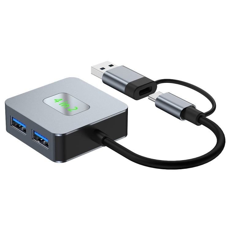 BYL-2320 4 in 2 USB + USB-C / Type-C to USB 3.2 4 Port HUB Adapter(Grey) - USB 3.0 HUB by buy2fix | Online Shopping UK | buy2fix