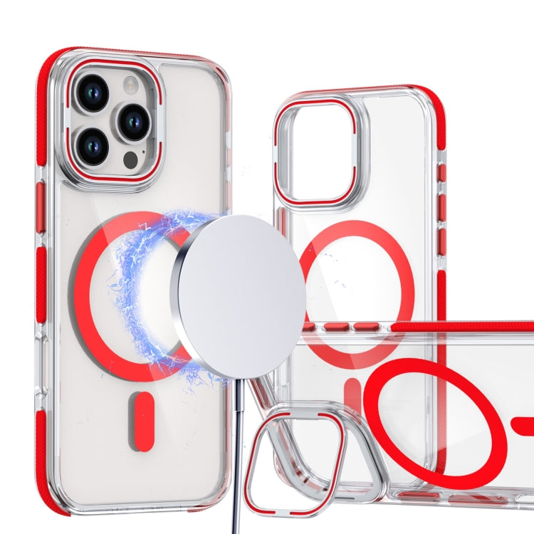 For iPhone 16 Pro Max Dual-Color Clear Acrylic Hybrid TPU Lens Flip Holder MagSafe Phone Case(Red) - iPhone 16 Pro Max Cases by buy2fix | Online Shopping UK | buy2fix