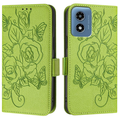 For Motorola Moto G Play 5G / G 5G 2024 Embossed Rose RFID Anti-theft Leather Phone Case(Green) - Motorola Cases by buy2fix | Online Shopping UK | buy2fix