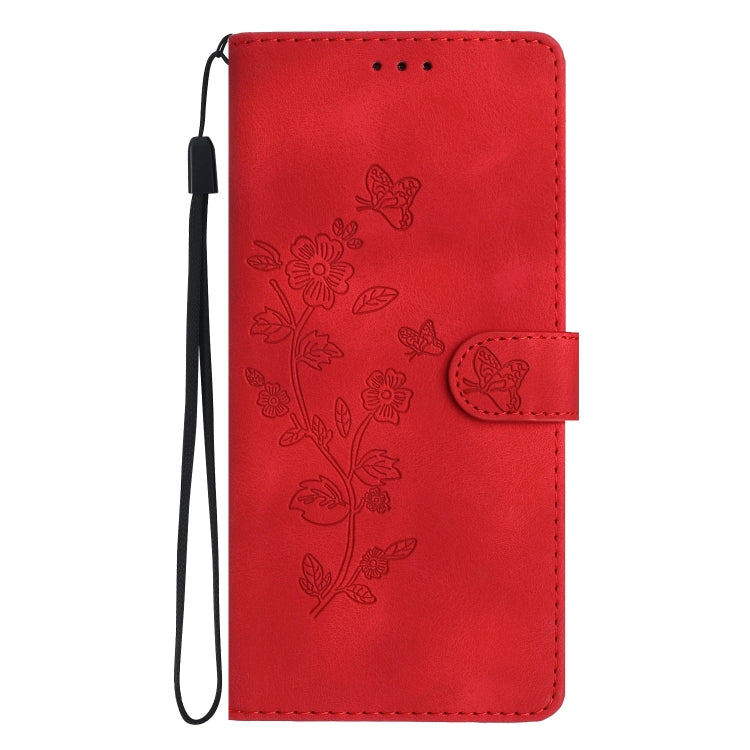 For Samsung Galaxy S25 5G Flower Butterfly Embossing Pattern Leather Phone Case(Red) - Galaxy S25 5G Cases by buy2fix | Online Shopping UK | buy2fix