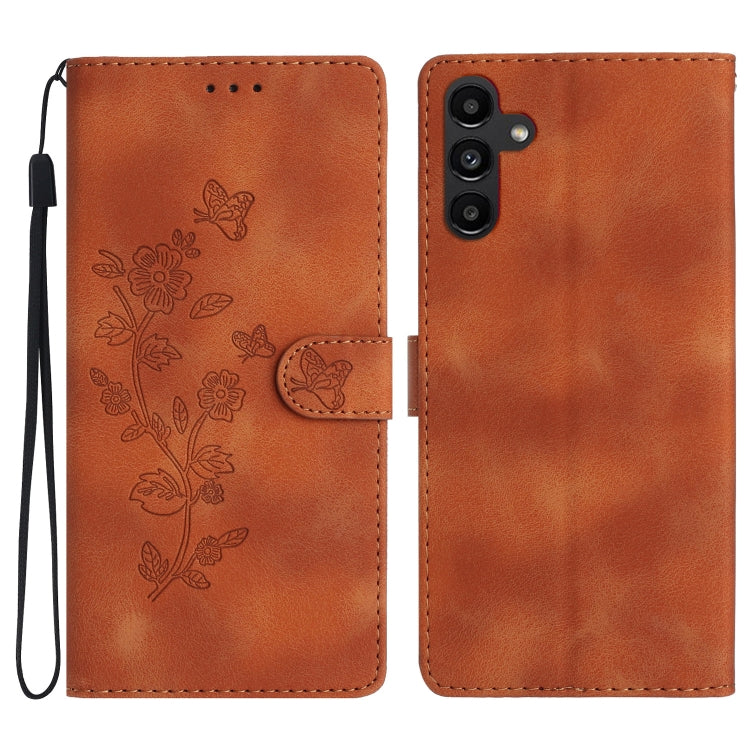 For Samsung Galaxy S25 5G Flower Butterfly Embossing Pattern Leather Phone Case(Brown) - Galaxy S25 5G Cases by buy2fix | Online Shopping UK | buy2fix