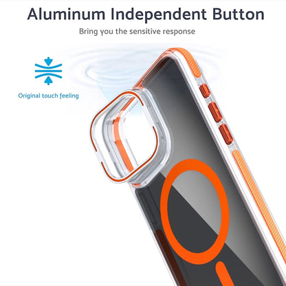 For iPhone 16 Plus Magsafe Dual-Color Transparent Black Lens Holder Phone Case(Orange) - iPhone 16 Plus Cases by buy2fix | Online Shopping UK | buy2fix