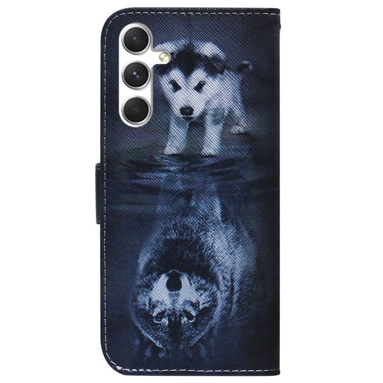 For Samsung Galaxy S25 5G Coloured Drawing Flip Leather Phone Case(Wolf and Dog) - Galaxy S25 5G Cases by buy2fix | Online Shopping UK | buy2fix