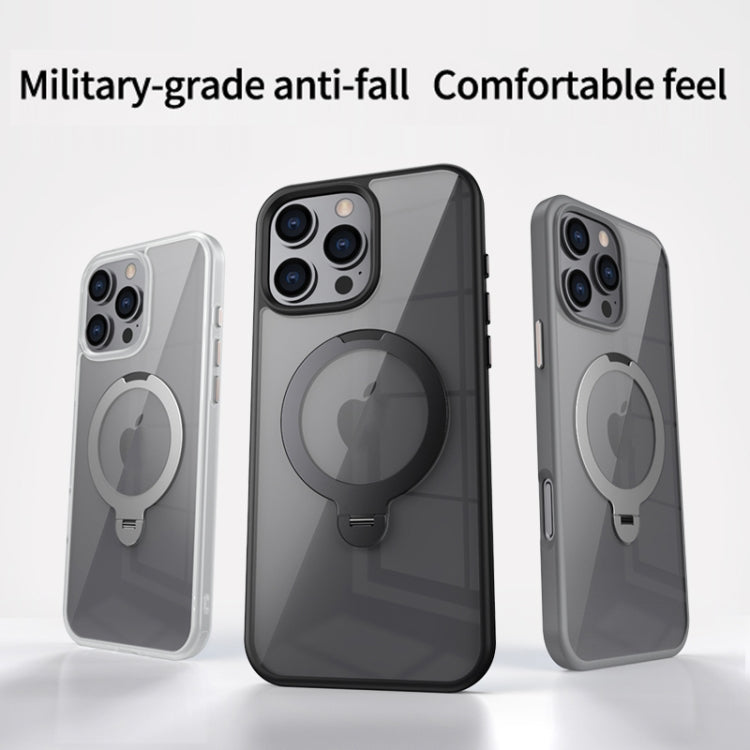 For iPhone 16 Plus Transparent MagSafe Magnetic Rotating Ring Holder Phone Case(Grey) - iPhone 16 Plus Cases by buy2fix | Online Shopping UK | buy2fix