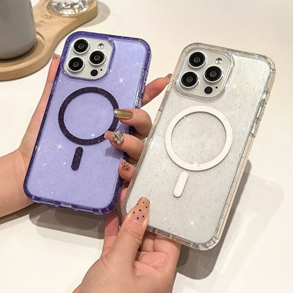 For iPhone 14 Pro Glitter Powder TPU Hybrid PC MagSafe Phone Case(Purple) - iPhone 14 Pro Cases by buy2fix | Online Shopping UK | buy2fix