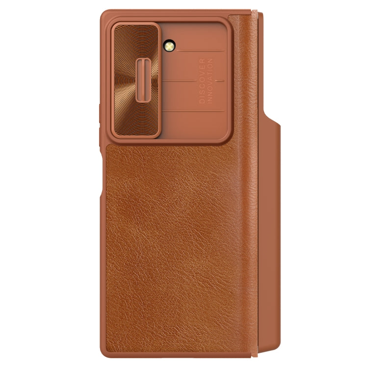 For Samsung Galaxy Z Fold6 5G NILLKIN QIN Series Pro Sliding Camera Cover Design Leather Phone Case(Brown) - Galaxy Z Fold6 5G Cases by NILLKIN | Online Shopping UK | buy2fix