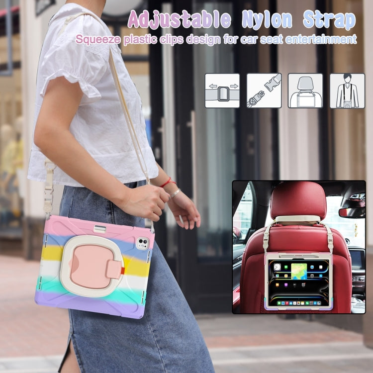 For iPad Pro 13 2024 Silicone Hybrid PC Tablet Case with Holder & Shoulder Strap(Colorful Pink) - iPad Pro 13 2024 Cases by buy2fix | Online Shopping UK | buy2fix