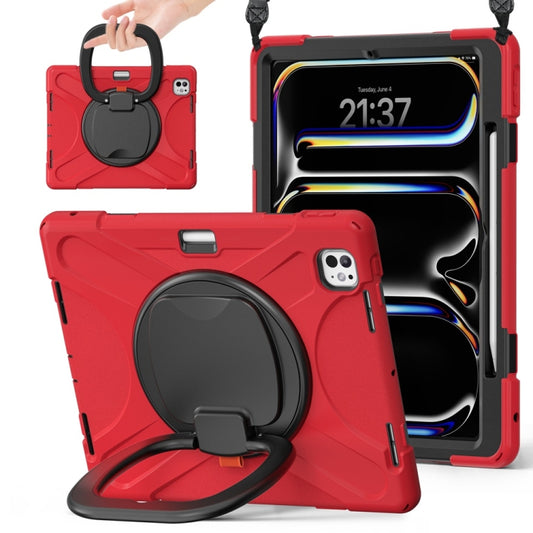 For iPad Pro 13 2024 Silicone Hybrid PC Tablet Case with Holder & Shoulder Strap(Red) - iPad Pro 13 2024 Cases by buy2fix | Online Shopping UK | buy2fix