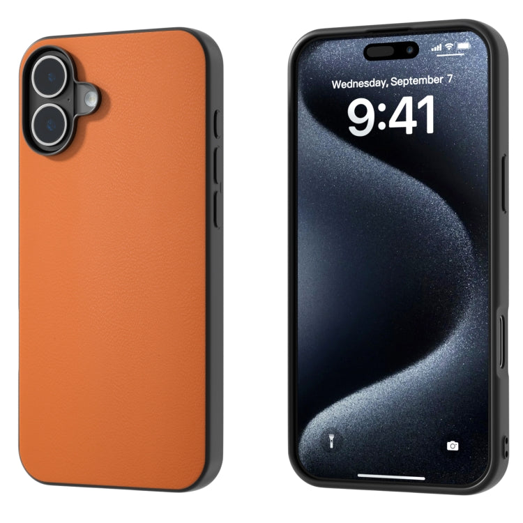 For iPhone 16 PU Leather Black Frame Full Coverage Phone Case(Orange) - iPhone 16 Cases by buy2fix | Online Shopping UK | buy2fix