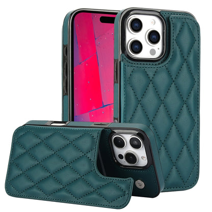 For iPhone 16 Pro Max Double Buckle Rhombic PU Leather Phone Case(Green) - iPhone 16 Pro Max Cases by buy2fix | Online Shopping UK | buy2fix