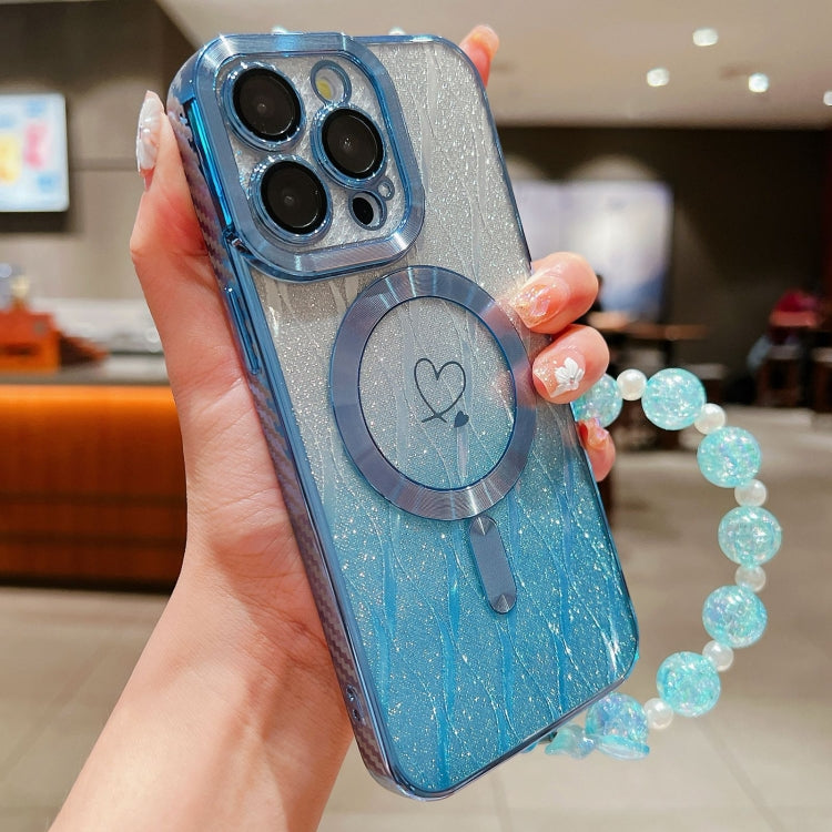 For iPhone 13 Pro Max Loves Leaves Gradient Glitter Bracelets Carbon Fiber Magsafe TPU Phone Case(Blue) - iPhone 13 Pro Max Cases by buy2fix | Online Shopping UK | buy2fix