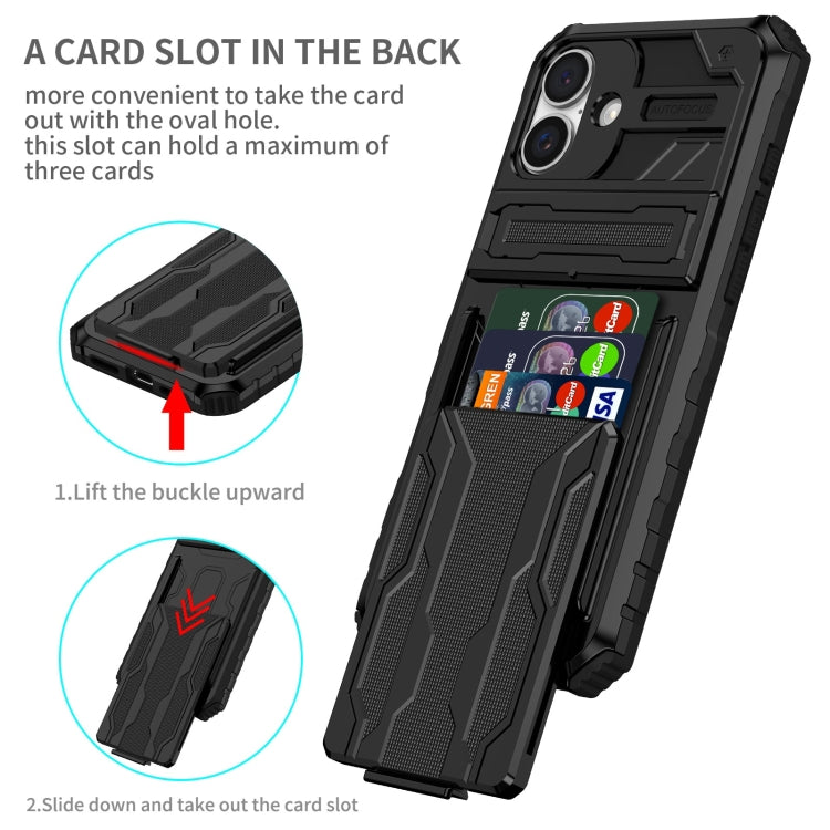 For iPhone 16 Plus Kickstand Armor Card Wallet Phone Case(Black) - iPhone 16 Plus Cases by buy2fix | Online Shopping UK | buy2fix