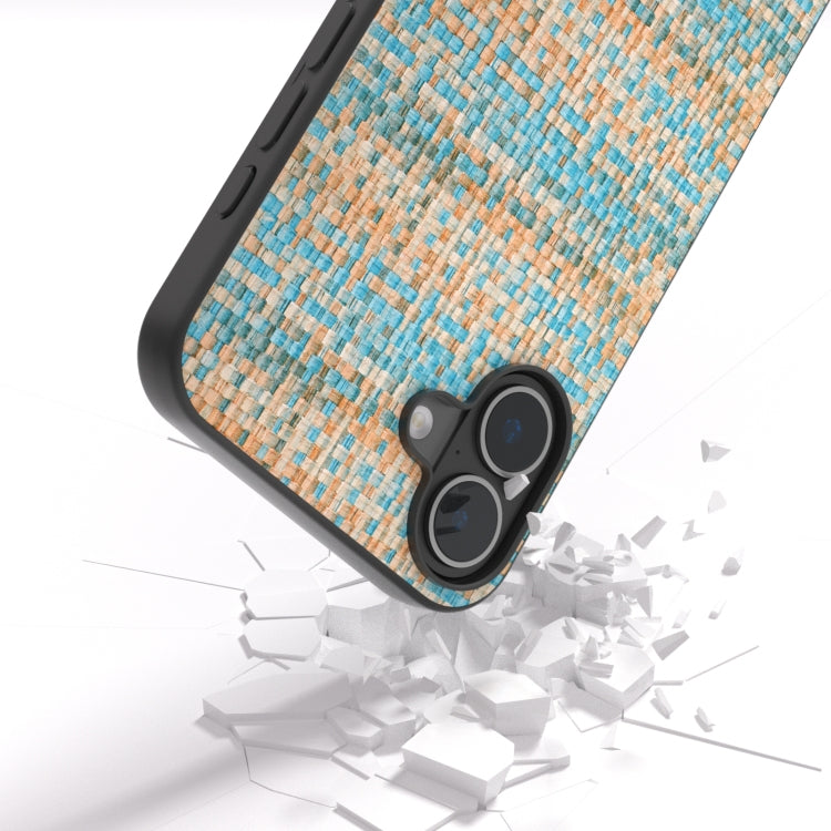 For iPhone 16 Black Frame Color Lattice Texture PU Phone Case(Blue) - iPhone 16 Cases by buy2fix | Online Shopping UK | buy2fix