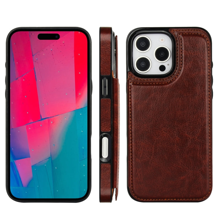 For iPhone 16 Pro Max Double Buckle Crazy Horse Texture PU Phone Case(Brown) - iPhone 16 Pro Max Cases by buy2fix | Online Shopping UK | buy2fix