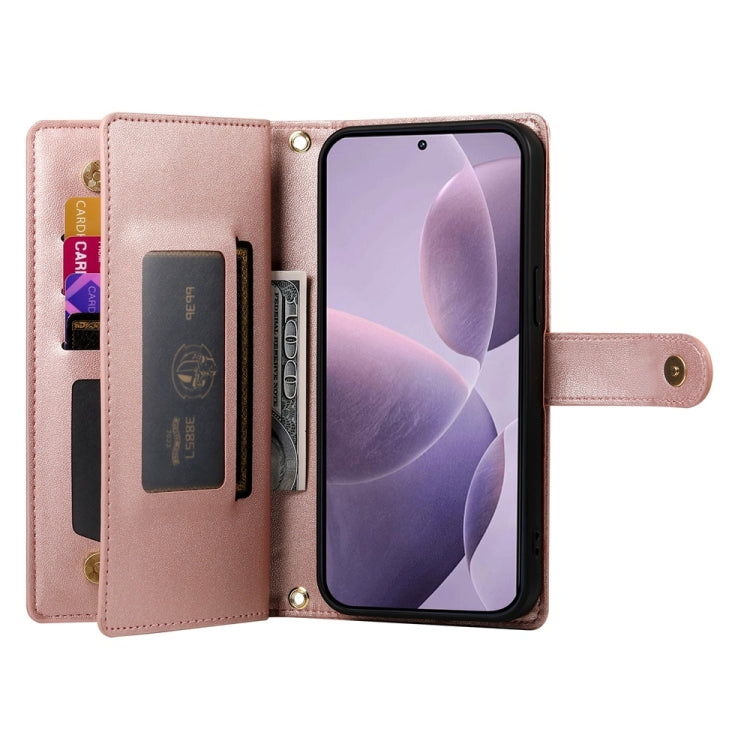 For Redmi K70 Nine Card-slot Zipper Wallet Bag Leather Phone Case(Pink) - K70 Cases by buy2fix | Online Shopping UK | buy2fix