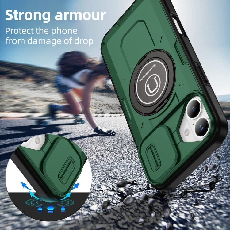 For iPhone 16 Sliding Camshield TPU Hybrid PC Magnetic Holder Phone Case(Dark Green) - iPhone 16 Cases by buy2fix | Online Shopping UK | buy2fix