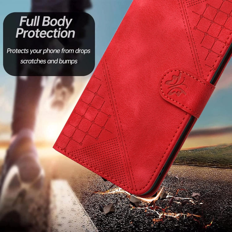 For iPhone 16 Pro Max YX0080 Grid Butterfly Embossed Pattern Flip Leather Phone Case with Lanyard(Red) - iPhone 16 Pro Max Cases by buy2fix | Online Shopping UK | buy2fix