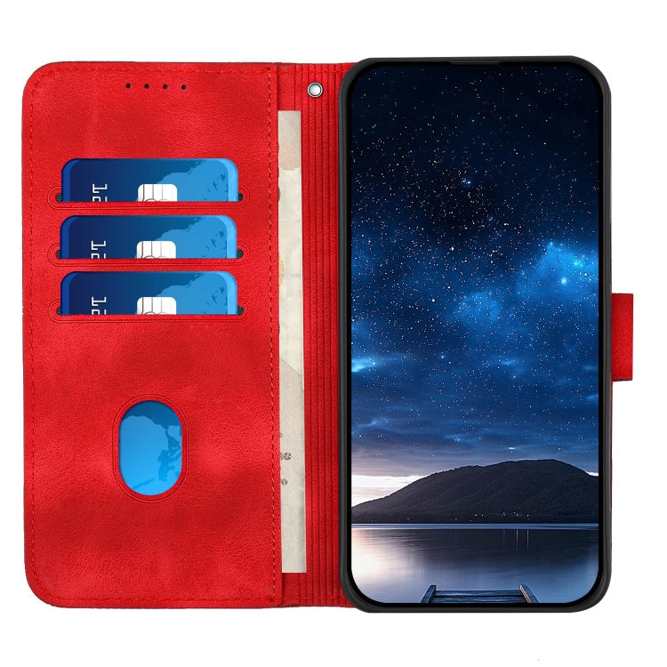 For iPhone 16 Pro YX0080 Grid Butterfly Embossed Pattern Flip Leather Phone Case with Lanyard(Red) - iPhone 16 Pro Cases by buy2fix | Online Shopping UK | buy2fix