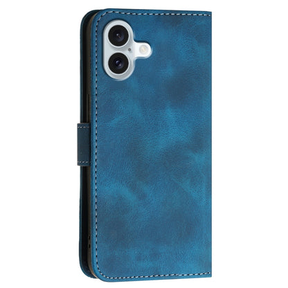 For iPhone 16 Plus YX0080 Grid Butterfly Embossed Pattern Flip Leather Phone Case with Lanyard(Dark Blue) - iPhone 16 Plus Cases by buy2fix | Online Shopping UK | buy2fix