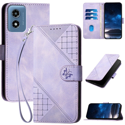 For Motorola Moto G Play 4G 2024 YX0080 Grid Butterfly Embossed Pattern Flip Leather Phone Case with Lanyard(Light Purple) - Motorola Cases by buy2fix | Online Shopping UK | buy2fix