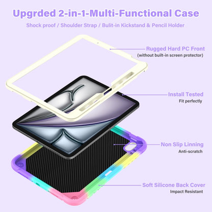 For iPad Air 11 2024 Kickstand PC Hybrid Silicone Tablet Case with Strap(Colorful Purple) - iPad Air 11 2024 Cases by buy2fix | Online Shopping UK | buy2fix