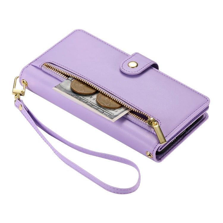 For iPhone 16 Pro Nine Card-slot Zipper Wallet Bag Leather Phone Case(Purple) - iPhone 16 Pro Cases by buy2fix | Online Shopping UK | buy2fix