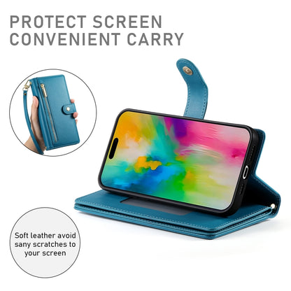 For iPhone 16 Pro Nine Card-slot Zipper Wallet Bag Leather Phone Case(Blue) - iPhone 16 Pro Cases by buy2fix | Online Shopping UK | buy2fix