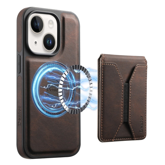 For iPhone 14 / 13 Denior D17 Skin Feel MagSafe Detachable Card Slot Phone Case(Brown) - iPhone 14 Cases by Denior | Online Shopping UK | buy2fix