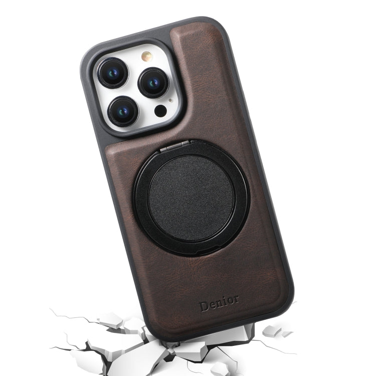 For iPhone 16 Denior A14 Skin Feel Rotating Holder MagSafe Phone Case(Brown) - iPhone 16 Cases by Denior | Online Shopping UK | buy2fix